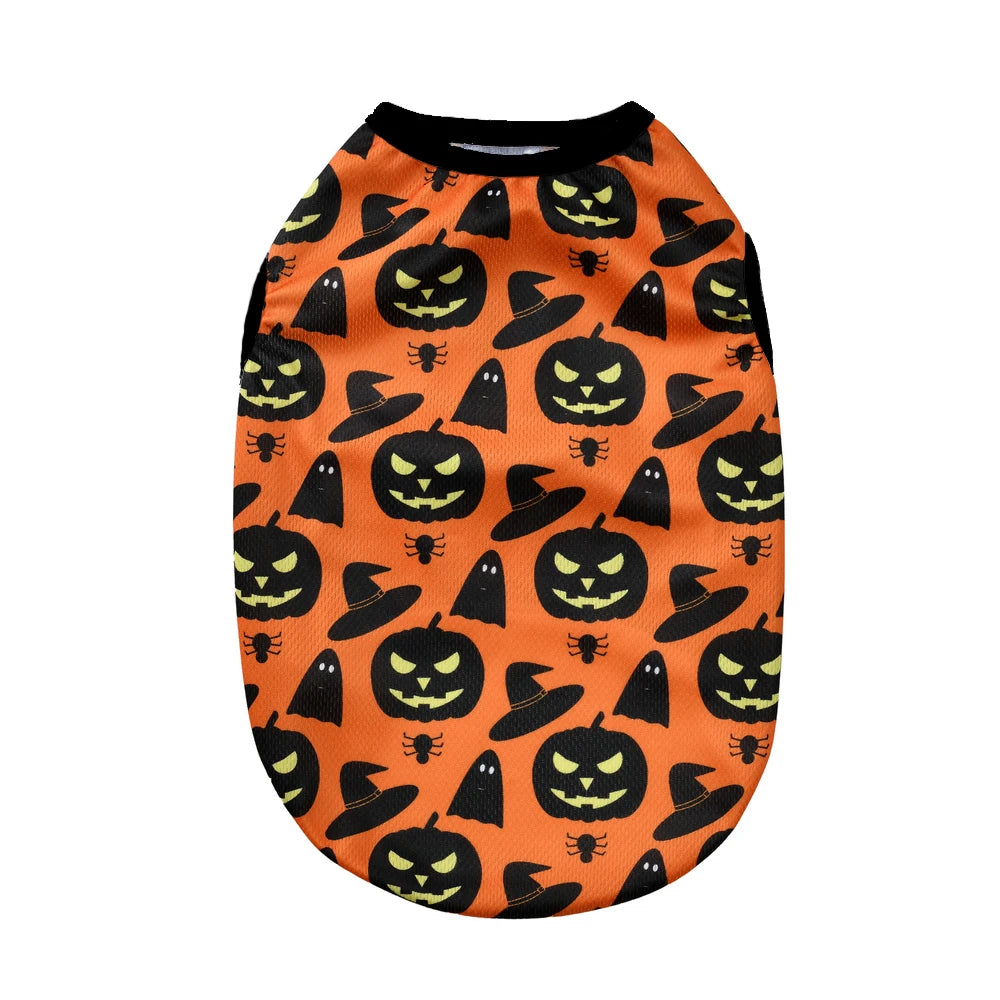 Halloween Dog Clothes Costume Pumpkin Lantern Print Pet Vest T-shirt For Small Dogs Cats Pullover Apparel French Bulldog Outfits