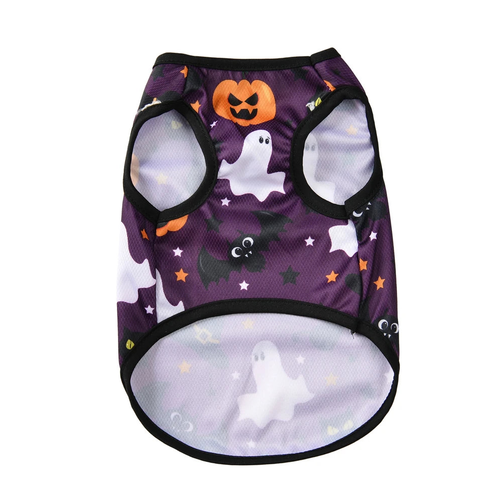 Halloween Dog Clothes Costume Pumpkin Lantern Print Pet Vest T-shirt For Small Dogs Cats Pullover Apparel French Bulldog Outfits