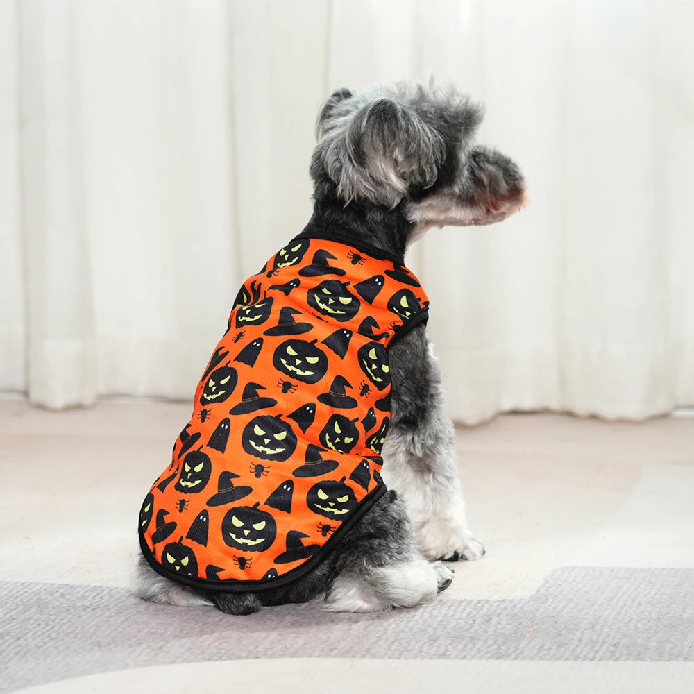 Halloween Dog Clothes Costume Pumpkin Lantern Print Pet Vest T-shirt For Small Dogs Cats Pullover Apparel French Bulldog Outfits