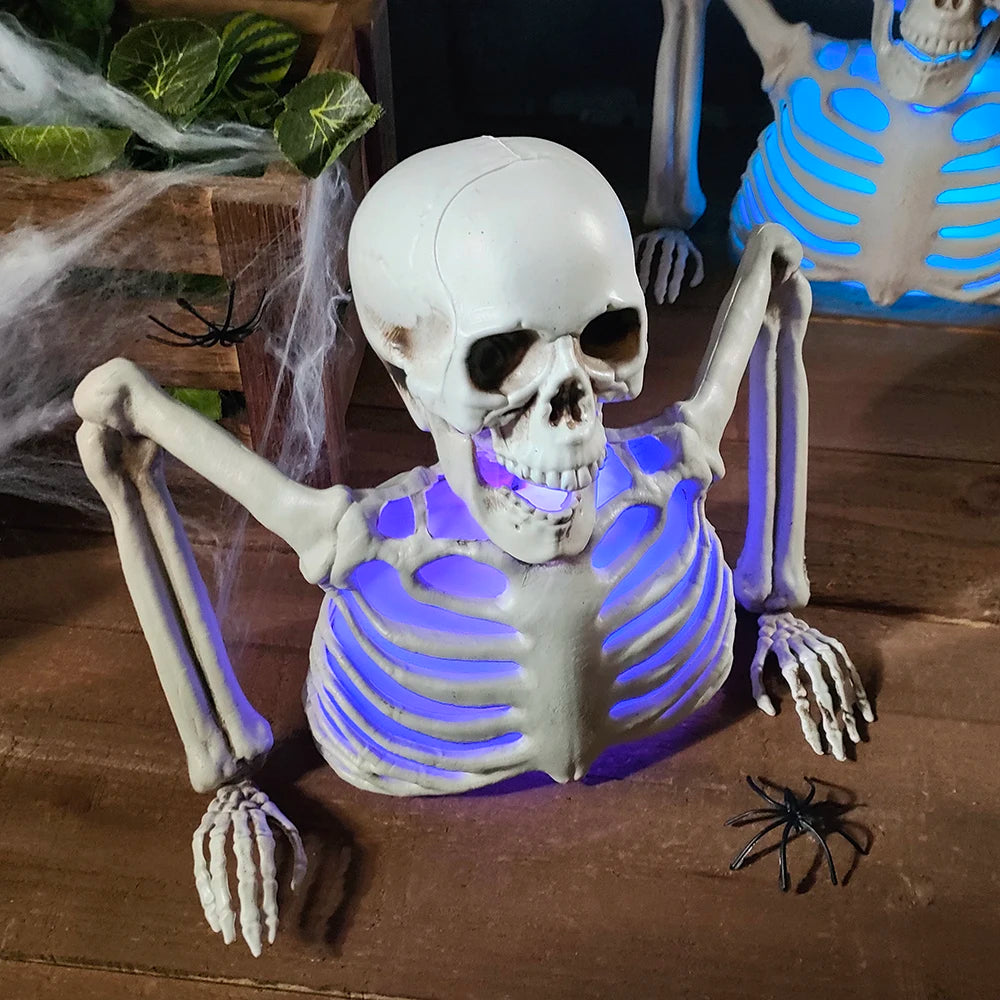 Glowing Skull Skeleton Halloween Decorations-Outdoor Yard Horror Props Holiday Scary Home Supplies