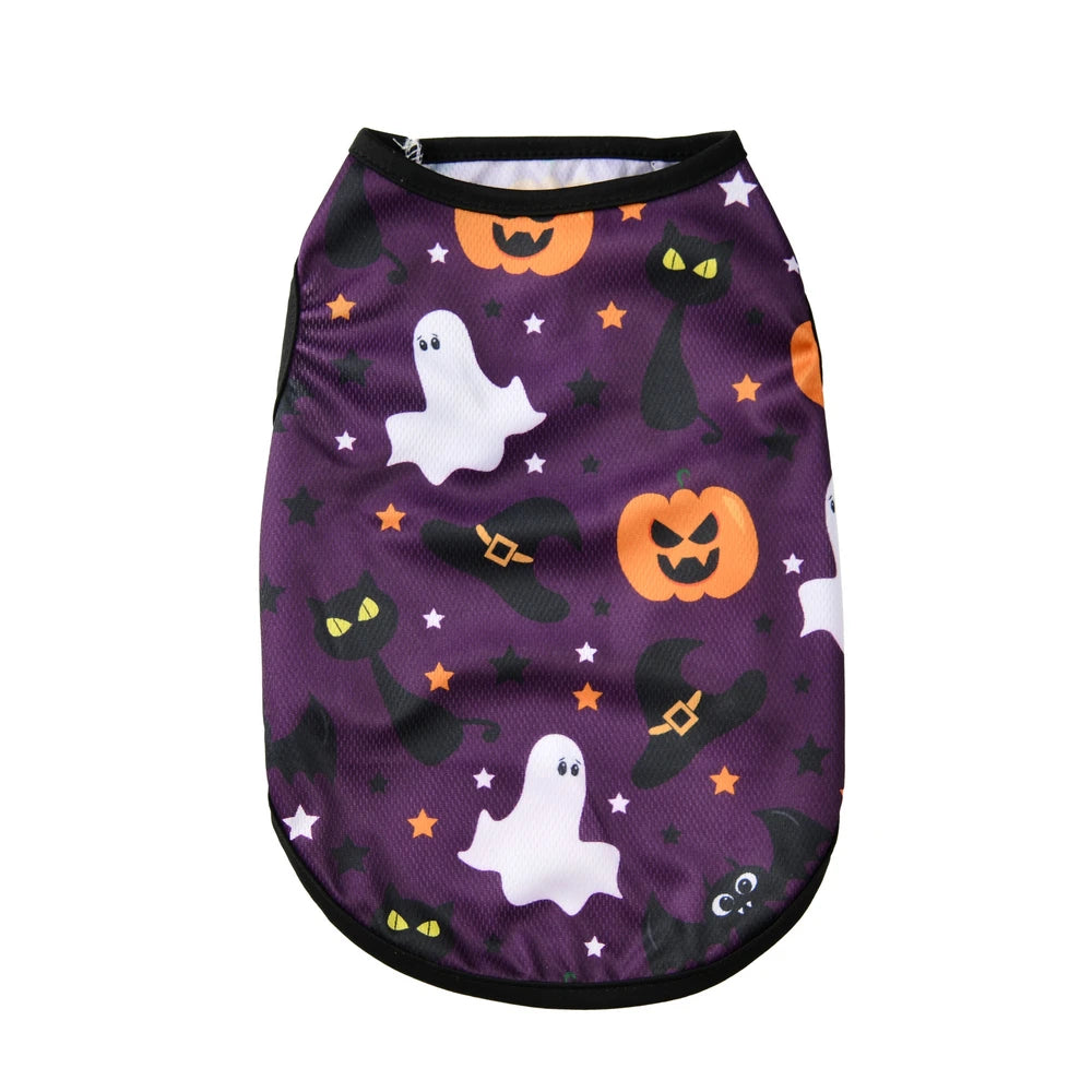 Halloween Dog Clothes Costume Pumpkin Lantern Print Pet Vest T-shirt For Small Dogs Cats Pullover Apparel French Bulldog Outfits