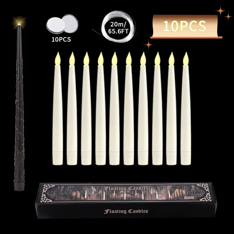 Floating Candles with Wand 12 PCs Magic Hanging Candles (LED Candle) Halloween Decoration