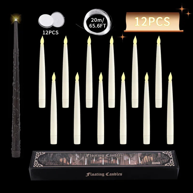 Floating Candles with Wand 12 PCs Magic Hanging Candles (LED Candle) Halloween Decoration