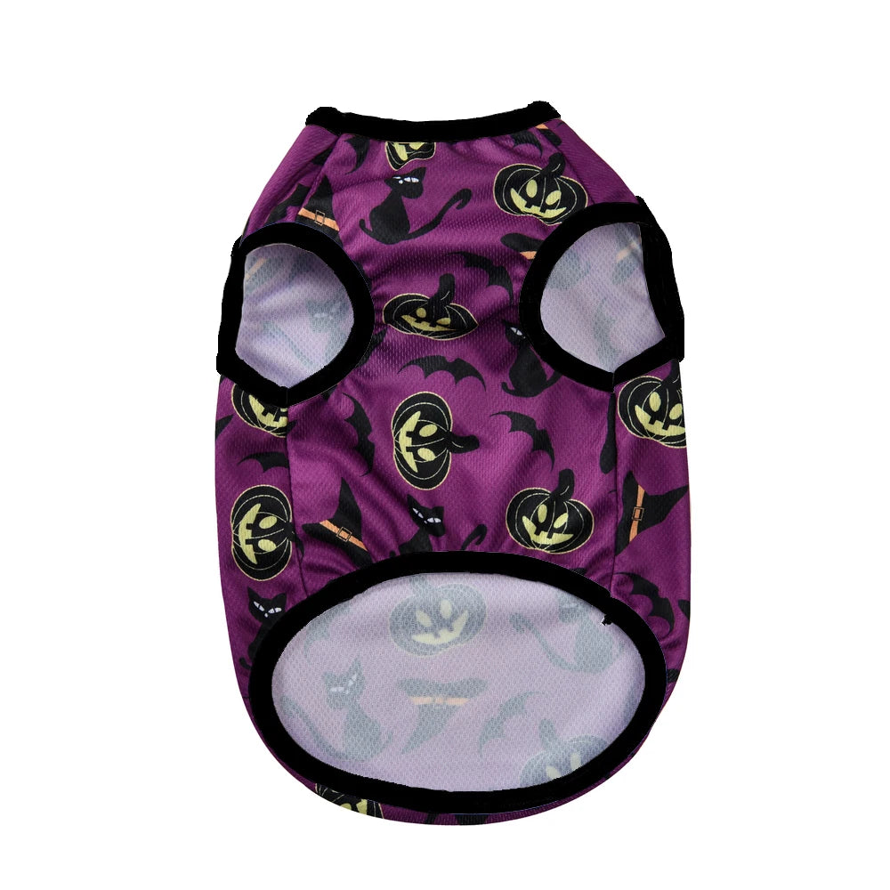 Halloween Dog Clothes Costume Pumpkin Lantern Print Pet Vest T-shirt For Small Dogs Cats Pullover Apparel French Bulldog Outfits