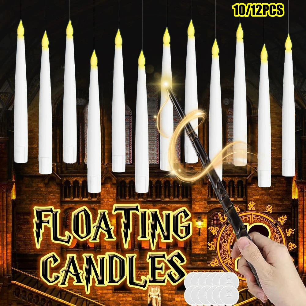 Floating Candles with Wand 12 PCs Magic Hanging Candles (LED Candle) Halloween Decoration