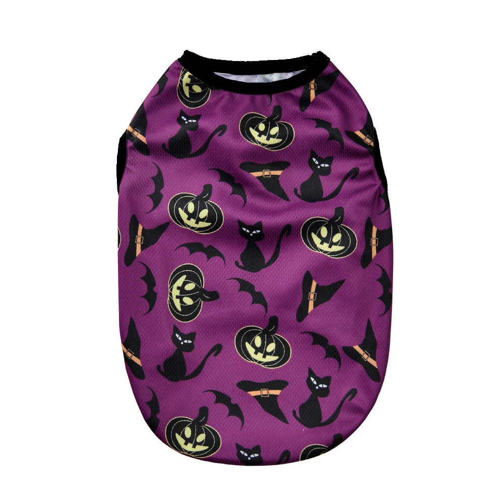 Halloween Dog Clothes Costume Pumpkin Lantern Print Pet Vest T-shirt For Small Dogs Cats Pullover Apparel French Bulldog Outfits