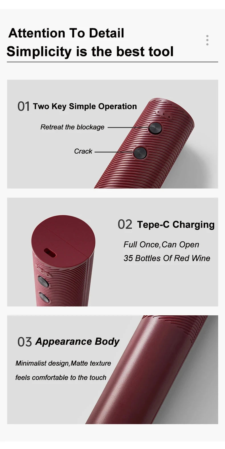 Automatic Electric Wine Bottle Opener Rechargeable- Opener One-click Button
