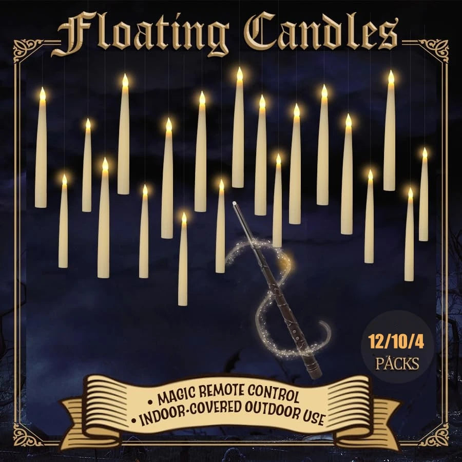 Floating Candles with Wand 12 PCs Magic Hanging Candles (LED Candle) Halloween Decoration