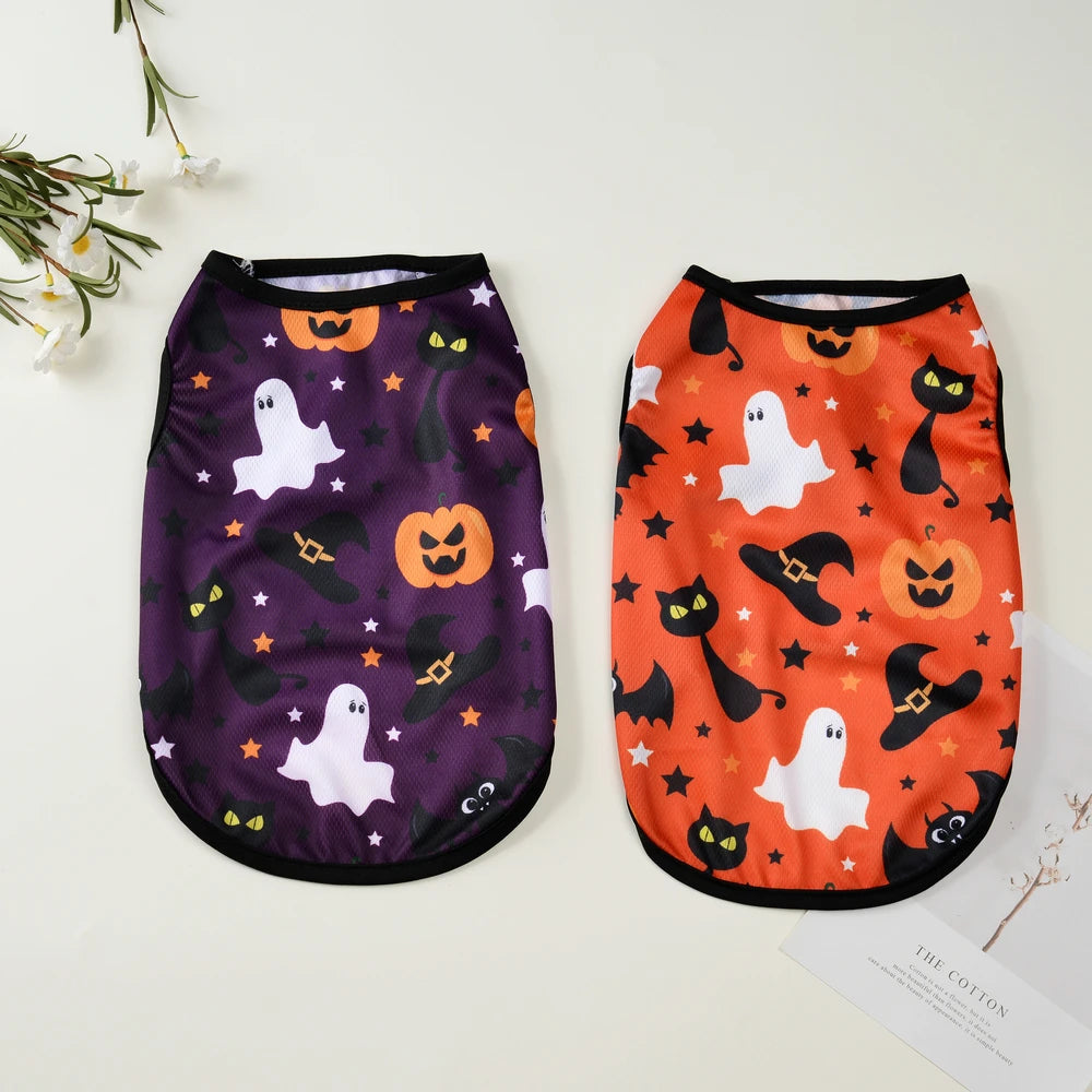 Halloween Dog Clothes Costume Pumpkin Lantern Print Pet Vest T-shirt For Small Dogs Cats Pullover Apparel French Bulldog Outfits