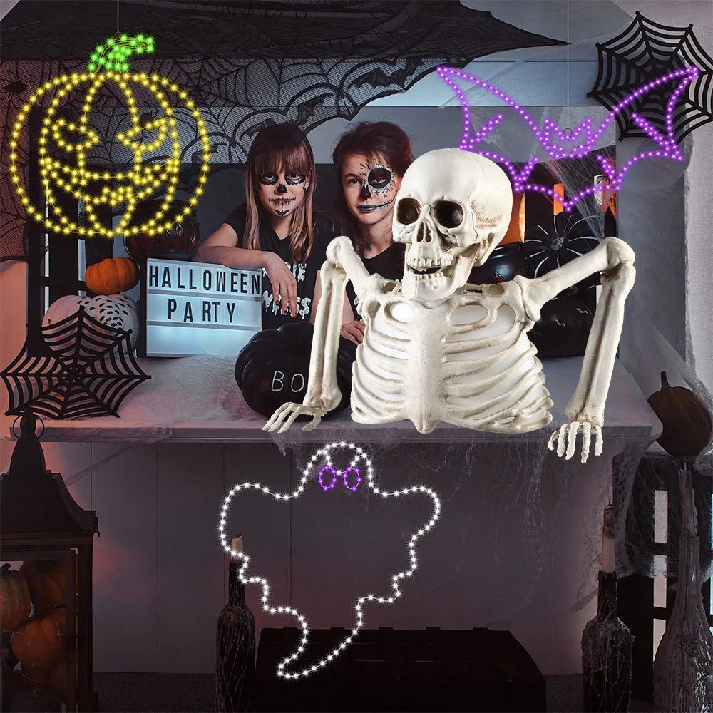 Glowing Skull Skeleton Halloween Decorations-Outdoor Yard Horror Props Holiday Scary Home Supplies