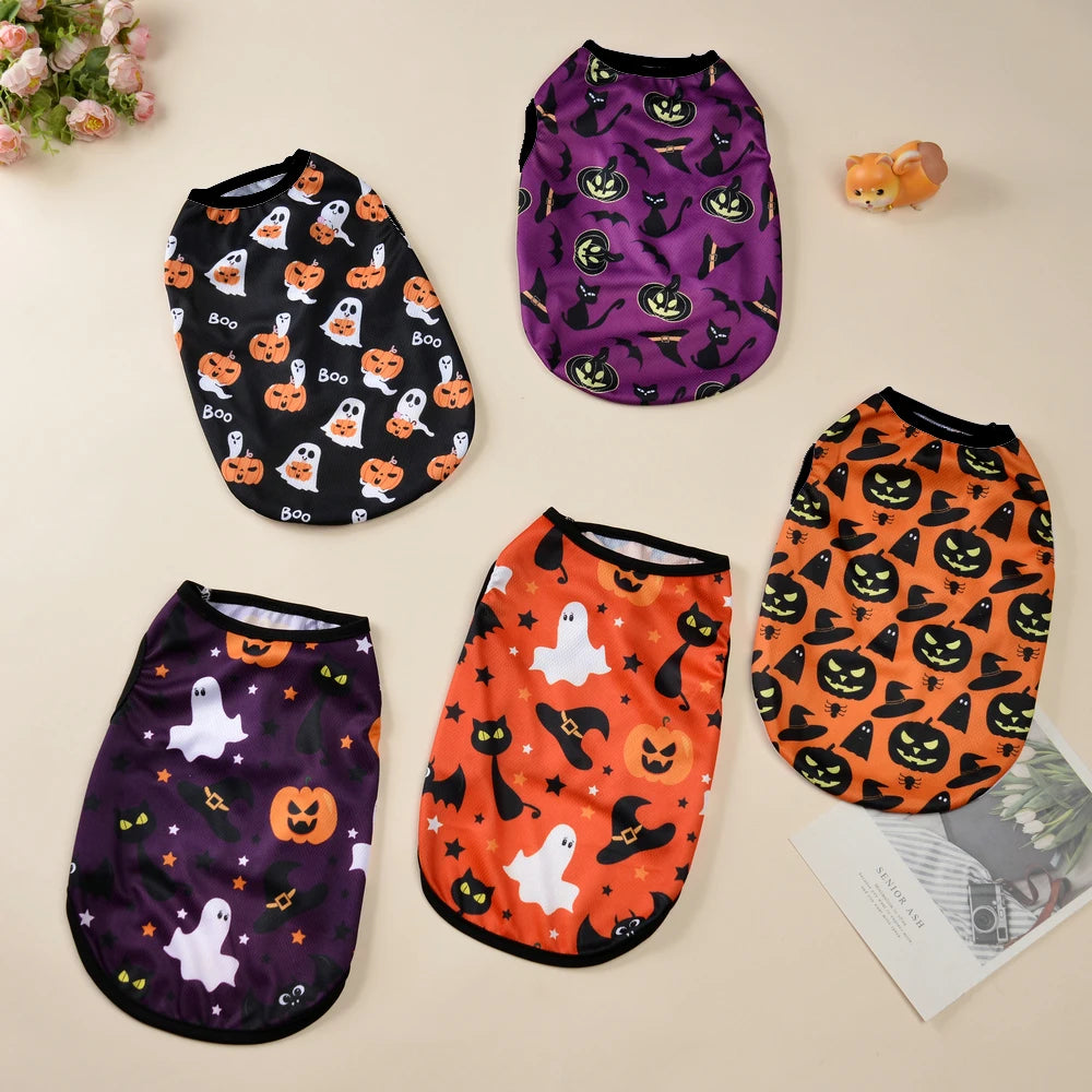 Halloween Dog Clothes Costume Pumpkin Lantern Print Pet Vest T-shirt For Small Dogs Cats Pullover Apparel French Bulldog Outfits