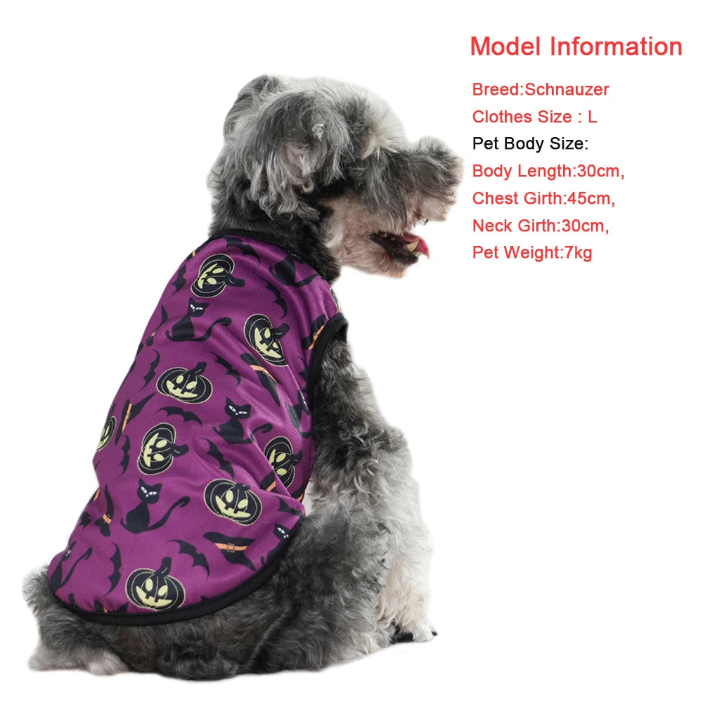 Halloween Dog Clothes Costume Pumpkin Lantern Print Pet Vest T-shirt For Small Dogs Cats Pullover Apparel French Bulldog Outfits