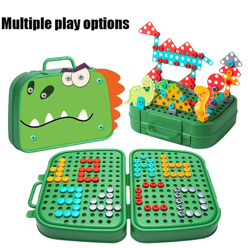 Children DIY Tool Toys 230pcs/228pcs Set Electric Drill Screw Nuts 3D Puzzle Toy 2D/3D Educational Toy Pretend Play Tool Kits