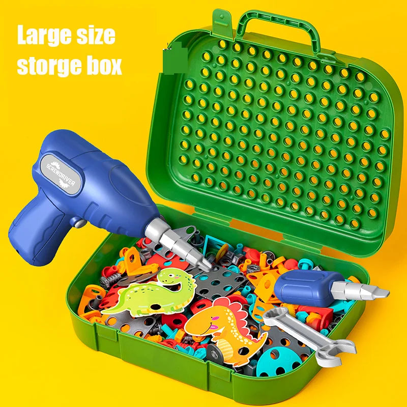 Children DIY Tool Toys 230pcs/228pcs Set Electric Drill Screw Nuts 3D Puzzle Toy 2D/3D Educational Toy Pretend Play Tool Kits