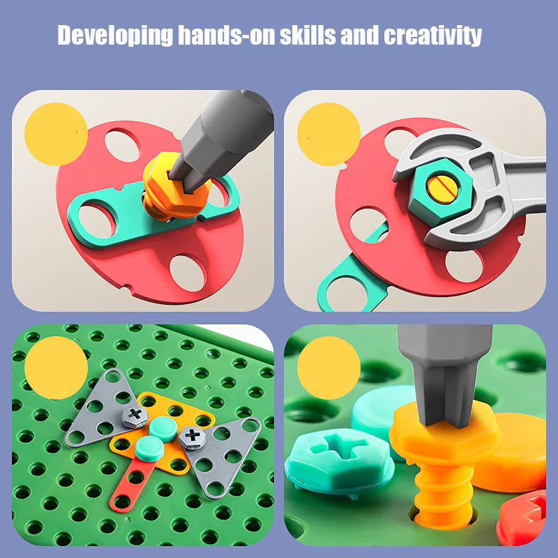 Children DIY Tool Toys 230pcs/228pcs Set Electric Drill Screw Nuts 3D Puzzle Toy 2D/3D Educational Toy Pretend Play Tool Kits