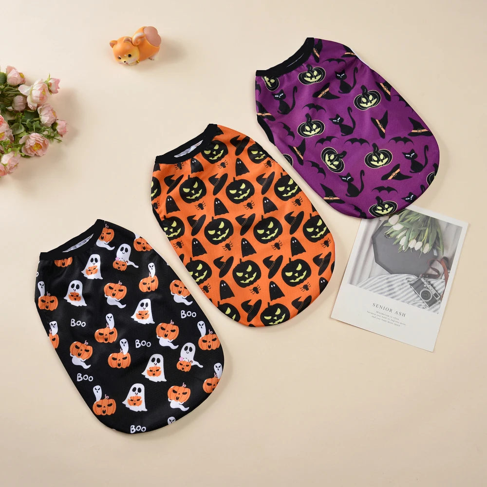 Halloween Dog Clothes Costume Pumpkin Lantern Print Pet Vest T-shirt For Small Dogs Cats Pullover Apparel French Bulldog Outfits