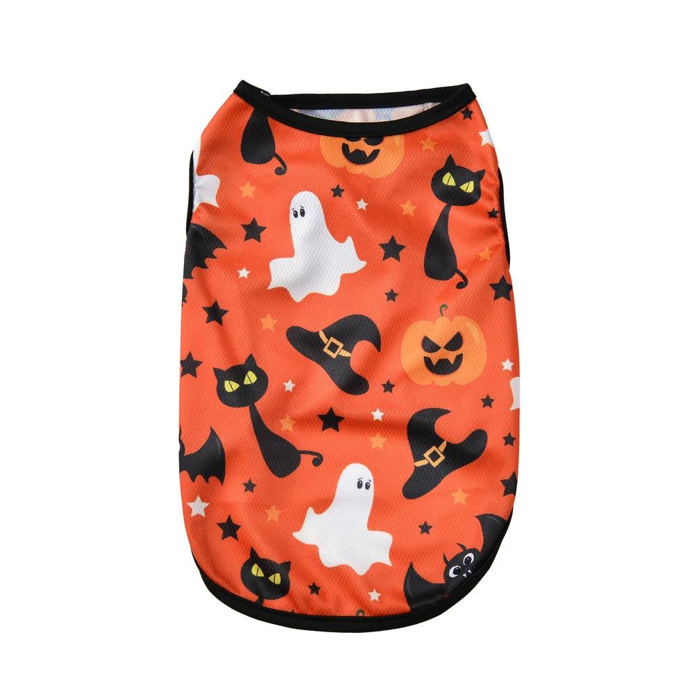 Halloween Dog Clothes Costume Pumpkin Lantern Print Pet Vest T-shirt For Small Dogs Cats Pullover Apparel French Bulldog Outfits